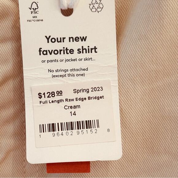 Marine Layer Bridget Raw Edge Cream Full Length Pants Size 14 - Picture 5 of 10